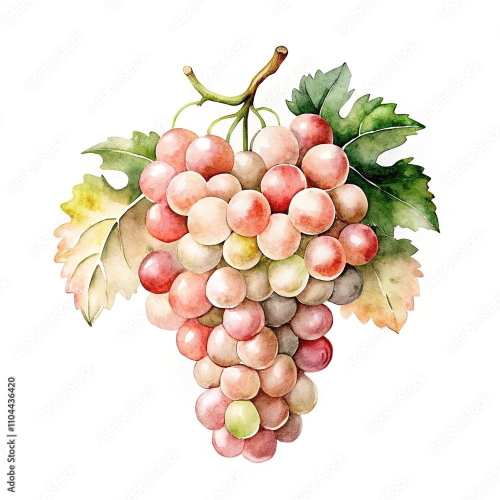 Fototapeta premium Vibrant grape cluster with green leaves for food design