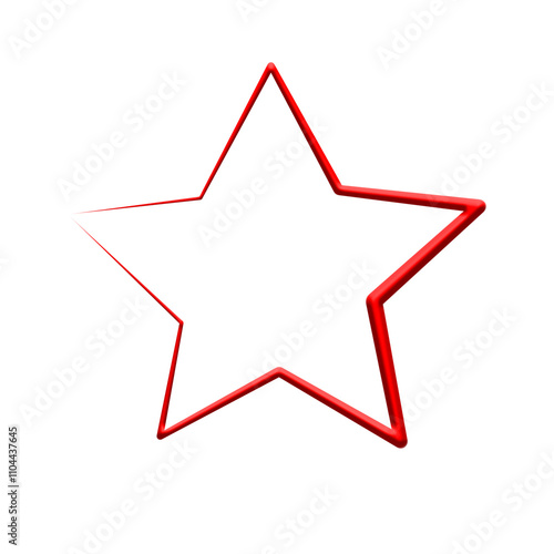 red stroke star 3d clouds isolated on a white background. Render soft round cartoon fluffy star icon in the star. 3d star shape jpg for marketing, designing, 