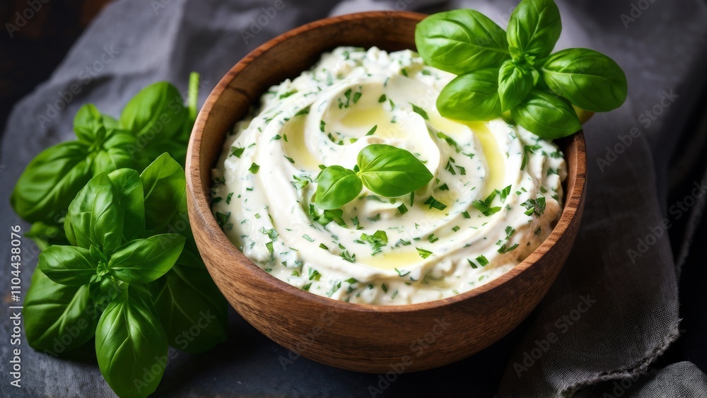Mayonnaise sauce with fresh basil, parsley and oregano, finely chopped garlic and onion. Mayonnaise sauce with fresh basil, parsley and oregano, finely chopped garlic and onion.