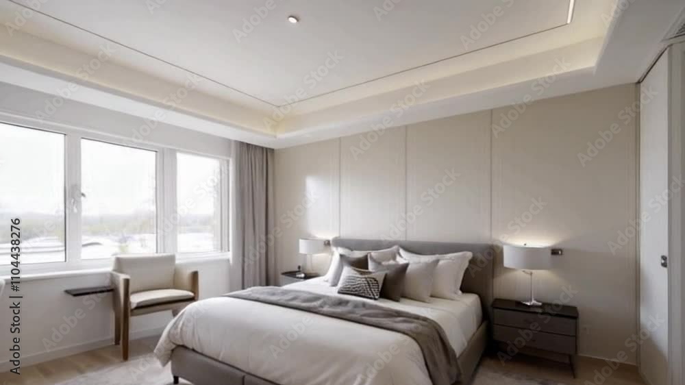 Scandinavian style luxury bedroom featuring minimalist design, clean lines, soft tones, and elegant decor for a calm, stylish atmosphere Scandinavian style luxury bedroom featuring minimalist design, clean lines, soft tones, and elegant decor for a calm, stylish atmosphere