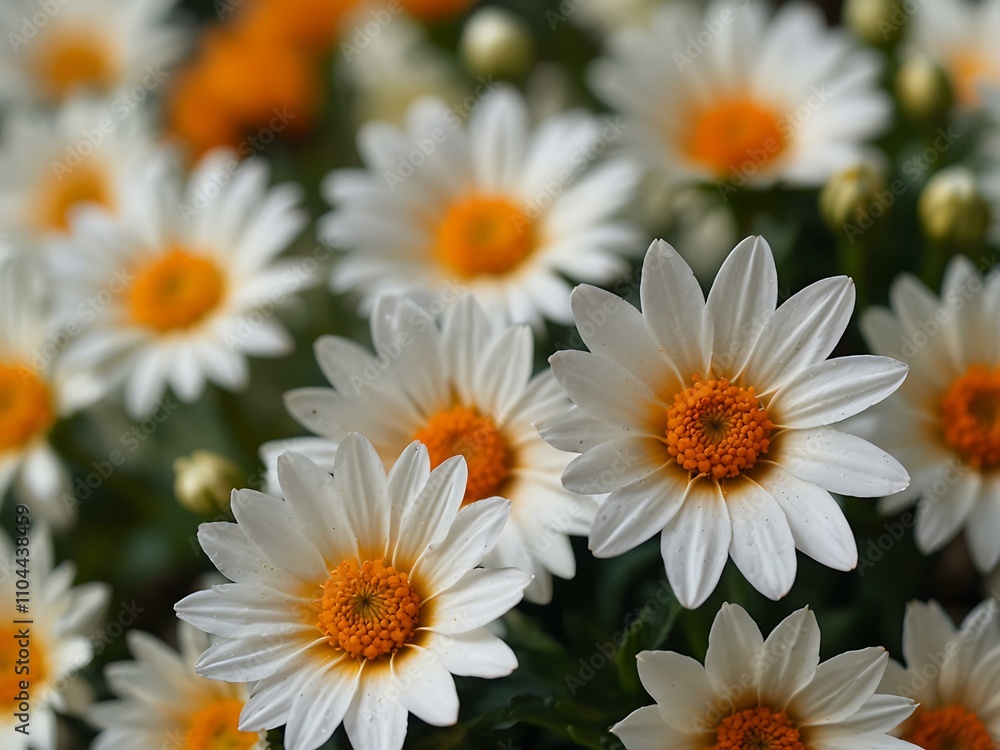 Fototapeta premium Close-up of white and orange flowers creating a dreamy atmosphere.