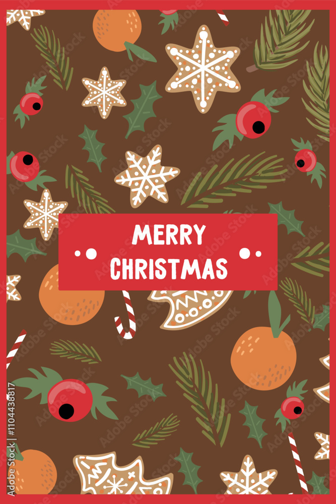 Fototapeta premium new year christmas card. Vector template with cute elements for design