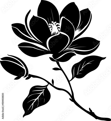 Stylized Black and White Magnolia Illustration