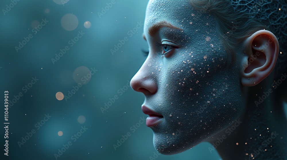 Abstract representation of human face enveloped in a delicate neural mesh, symbolizing the fusion of human consciousness with artificial intelligence. Abstract representation of human face enveloped in a delicate neural mesh, symbolizing the fusion of human consciousness with artificial intelligence.