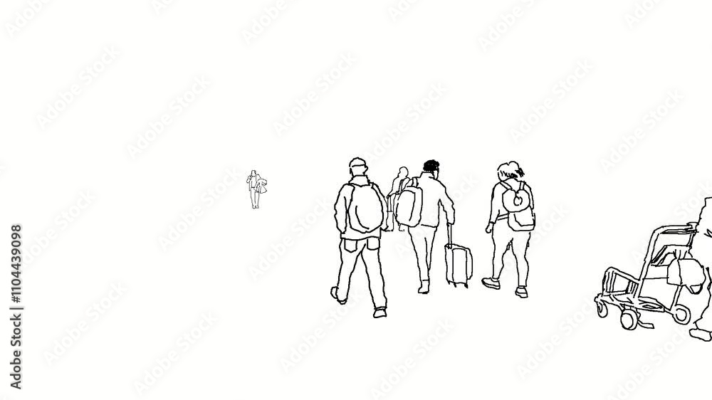 Animation of people walking in airport Animation of people walking in airport