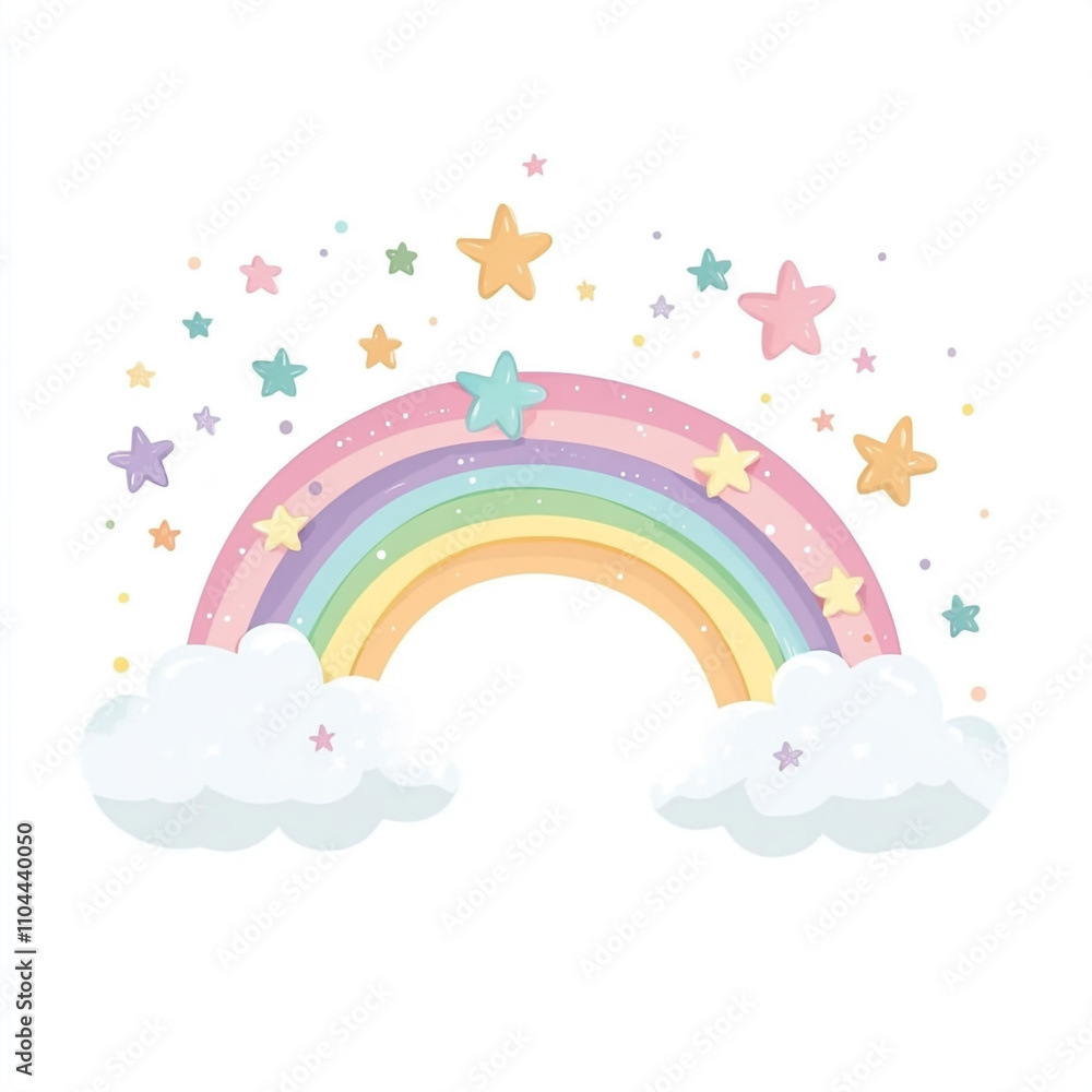 Cute rainbow with clouds and stars illustration on a white background. Cute rainbow with clouds and stars illustration on a white background.