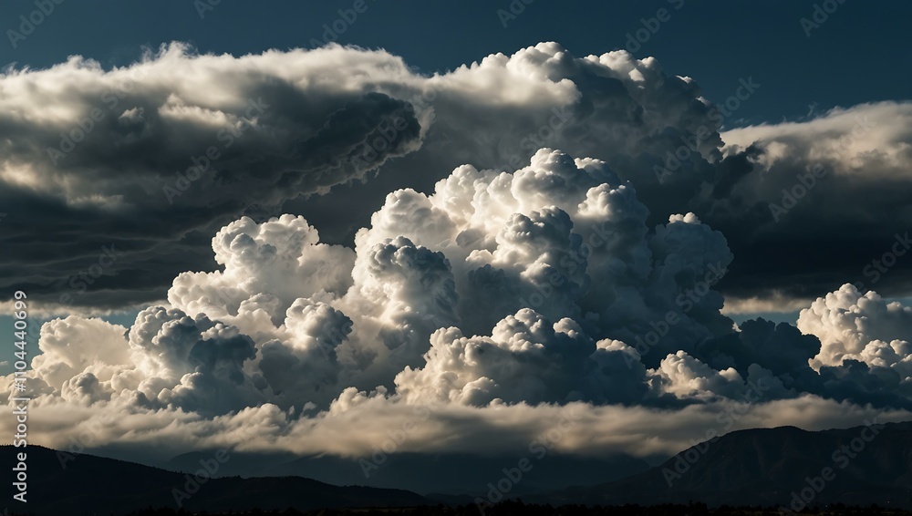 Fototapeta premium Clouds over a mountain range, creating a dramatic scene.