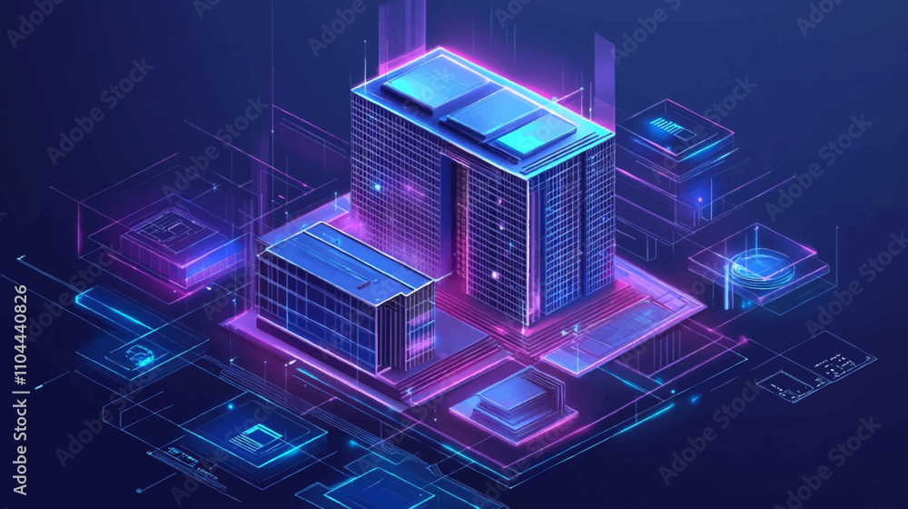 Futuristic infrastructure of a smart night city. Residential urban buildings for isometric innovation flat design. Smart city vector illustration of town with digital communication technology. Futuristic infrastructure of a smart night city. Residential urban buildings for isometric innovation flat design. Smart city vector illustration of town with digital communication technology.