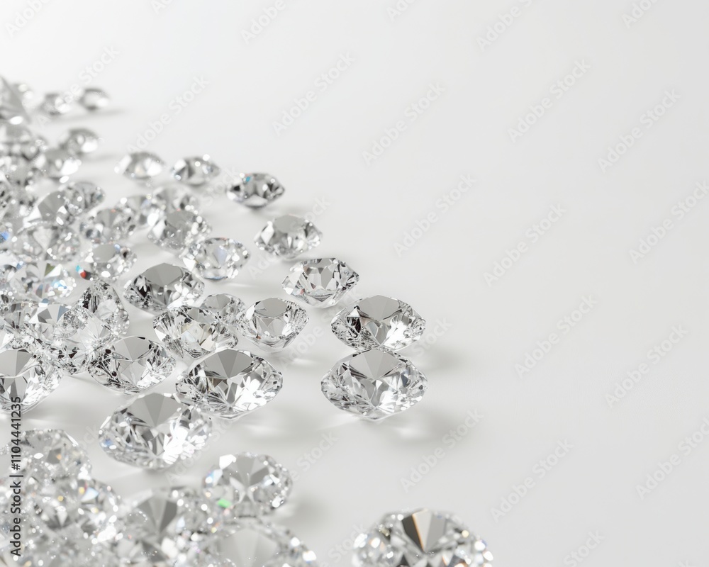 A stunning array of sparkling diamonds scattered on a white background, showcasing their brilliant facets and clarity. A stunning array of sparkling diamonds scattered on a white background, showcasing their brilliant facets and clarity.
