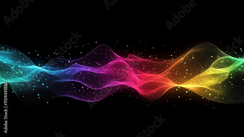 Abstract Waving Particle Technology Background Design. Abstract wave moving dots flow particles, hi tech and big data background design for brochures, flyers, magazine, business card, banner. Vector