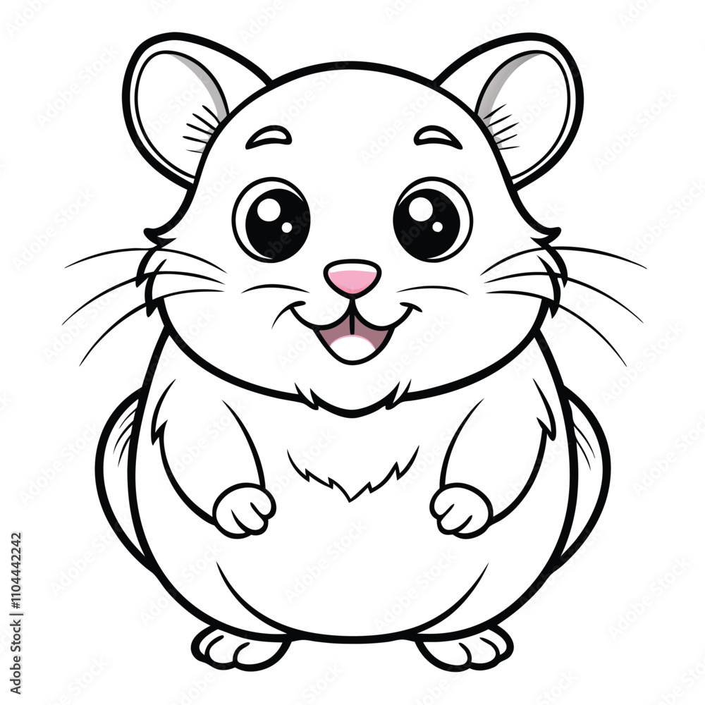 Obraz premium Cute Cartoon White Hamster Illustration - Adorable Small Pet Animal with Fluffy Fur and Playful Expression, Perfect for Kids and Animal Lovers
