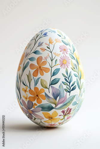 Pastel-colored Easter egg with floral patterns on a white background for spring celebrations