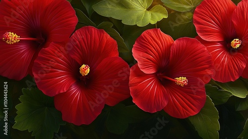 Wallpaper Mural   Three red flowers with green leaves, centered against a yellow background Torontodigital.ca