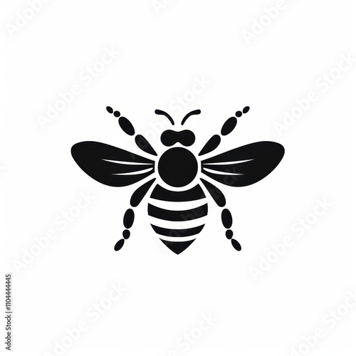 Stylized black and white illustration of a bee, showcasing its intricate details and symmetry. photo