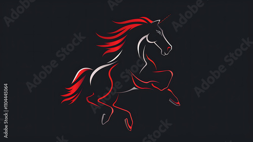 Black Horse Running with Red Trim in Hair - Dynamic and Sleek Logo Design photo