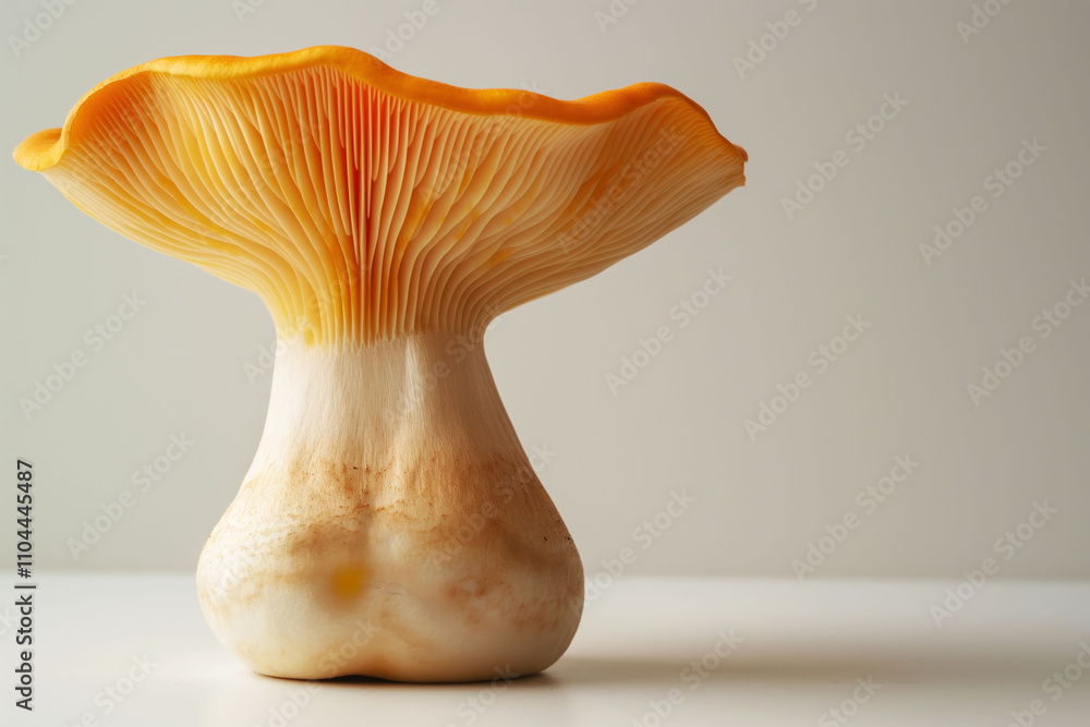 Caesars mushroom with orange cap and yellow gills on light background showcasing unique features Caesars mushroom with orange cap and yellow gills on light background showcasing unique features