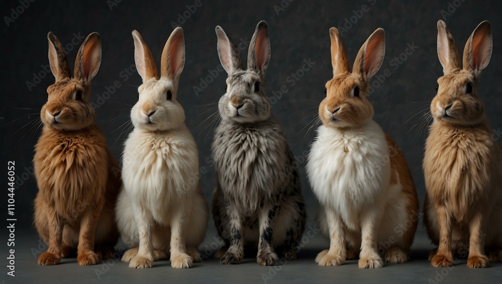 Collection of rabbit breeds showcasing unique fur patterns (PNG). Collection of rabbit breeds showcasing unique fur patterns (PNG).