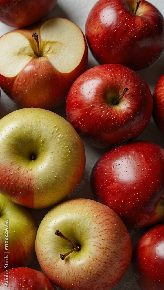 Collection of whole and sliced red apples on a white background. Collection of whole and sliced red apples on a white background.