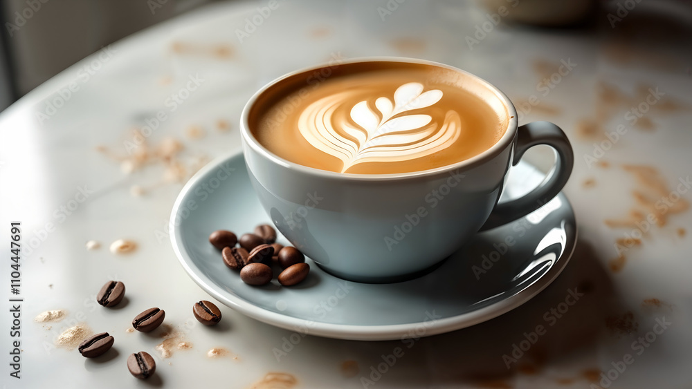 Rich Layers of Flat White Coffee on Marble Rich Layers of Flat White Coffee on Marble