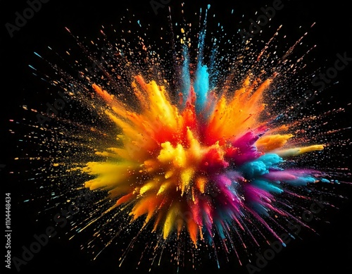 Explosion de particules colorées sur fond noir