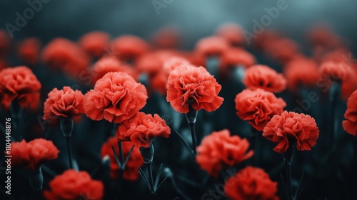 Wallpaper Mural Close-up of vibrant red carnations in bloom with a soft, blurred background, highlighting the intricate petals in a natural floral setting. Torontodigital.ca