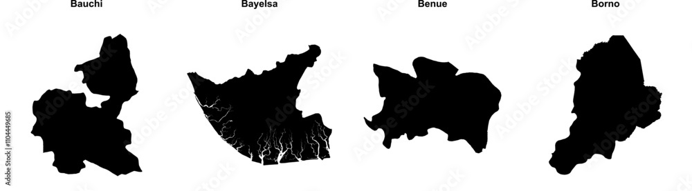 Fototapeta premium Bauchi, Bayelsa, Benue, Borno outline maps