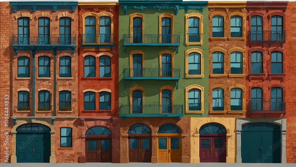 Fototapeta premium Colorful building clip art for urban design and educational use.