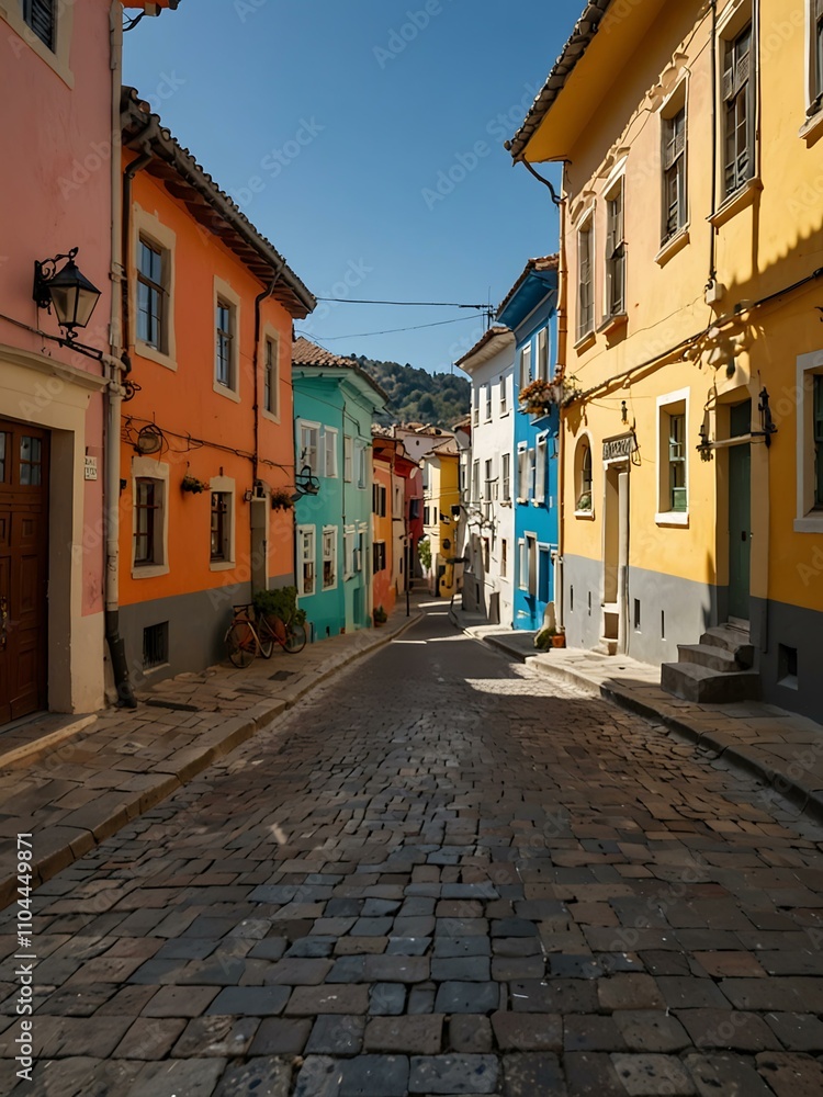 Fototapeta premium Colorful buildings and quaint streets in a picturesque town on a sunny day.