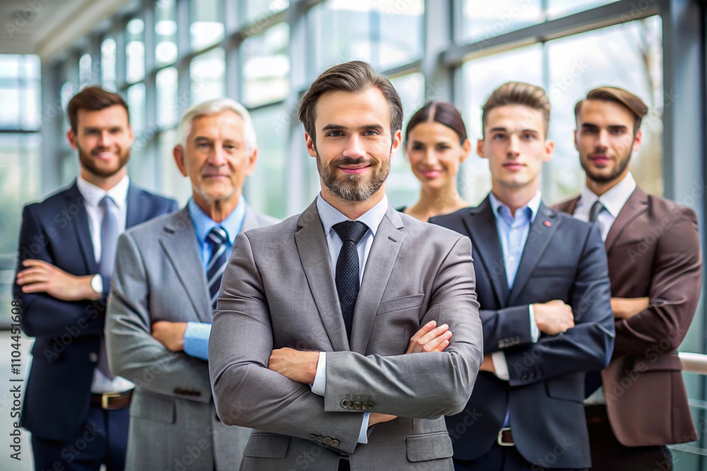 Confident business team posing in modern office. Confident business team posing in modern office.