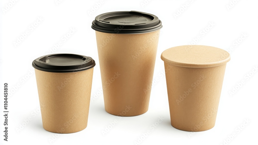 Blank takeout coffee cup templates in three sizes, isolated on white Blank takeout coffee cup templates in three sizes, isolated on white