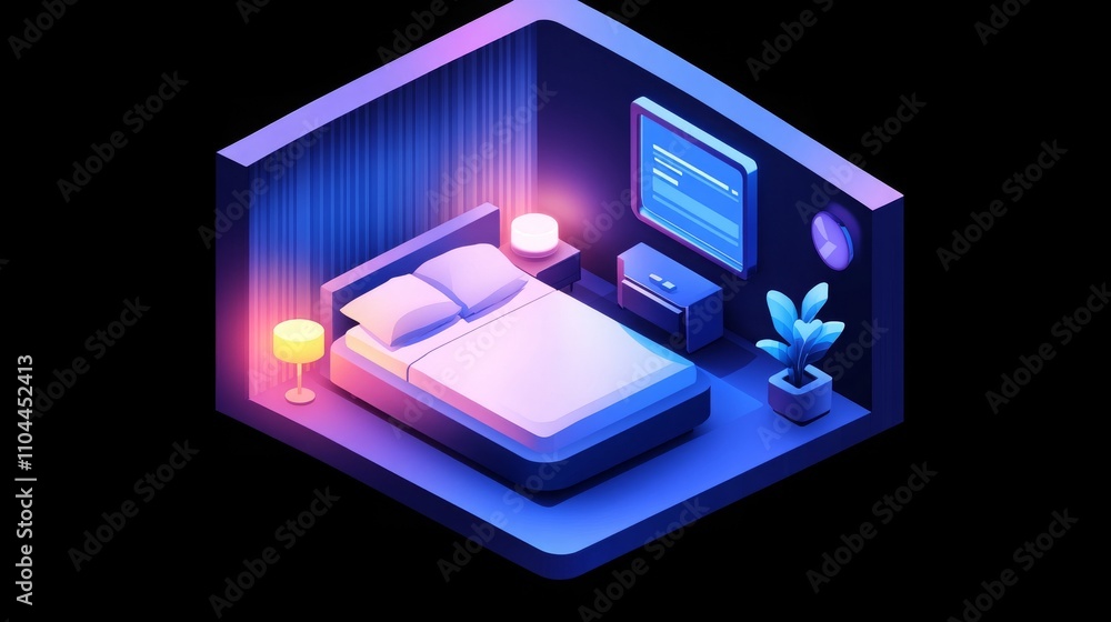 Isometric icon of a hotel room Isometric icon of a hotel room
