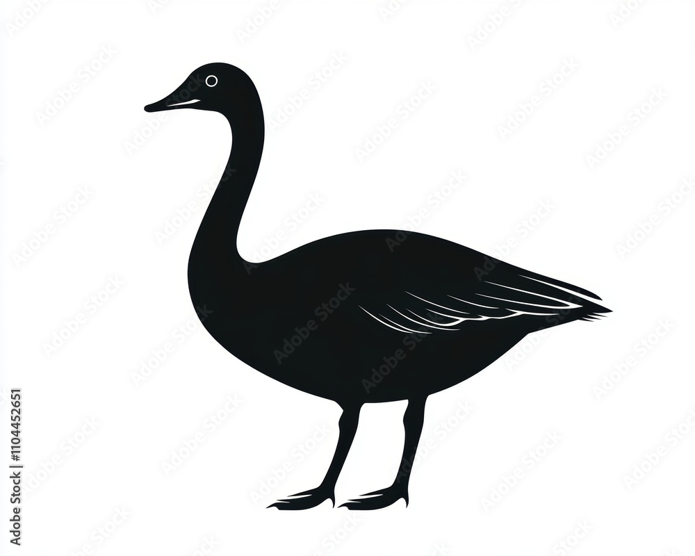 Stylized black silhouette of a graceful goose against a white background. Stylized black silhouette of a graceful goose against a white background.
