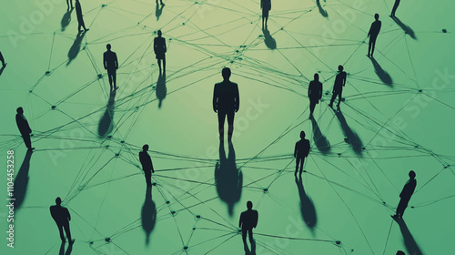 Human resource management and recruitment concept, with one person standing at the epicenter of a network of potential candidates.