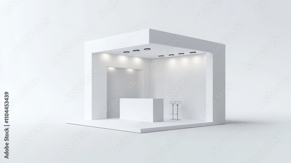 Plain white exhibition stand mockup for branding, 3D illustrated. Plain white exhibition stand mockup for branding, 3D illustrated.