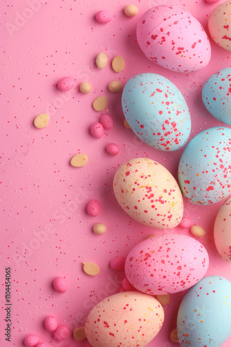 easter eggs happy easter pink background Generative AI