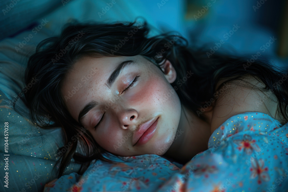 Beautiful young woman sleeping in bed at night,. Beautiful young woman sleeping in bed at night,.
