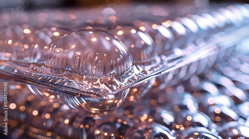 A close up of a clear plastic container with a clear sphere inside photo