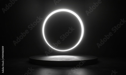 Abstract glowing ring on a black background with minimalist design