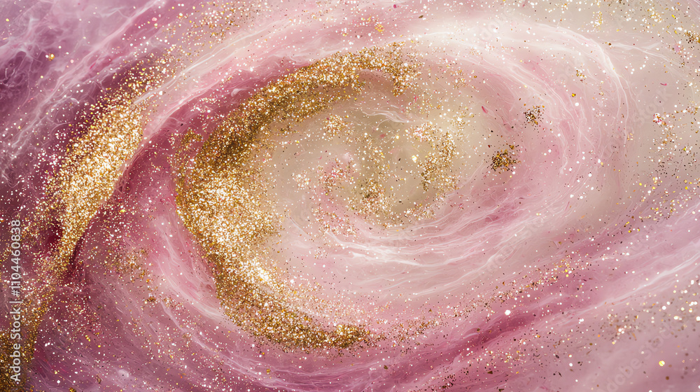 Fototapeta premium Soft swirl of pink and gold glitter particles creates a mesmerizing abstract effect in a serene backdrop