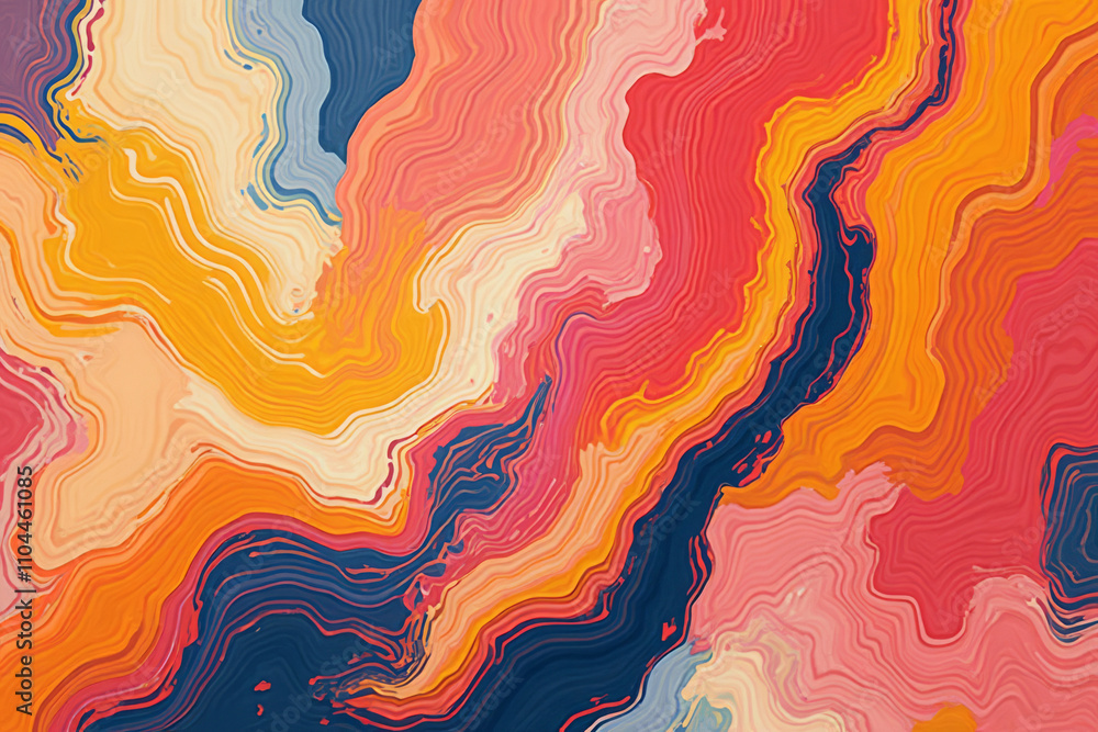 Abstract smooth artistic pattern in orange, pink and dark blue, symbolizing dynamic flow and movement
