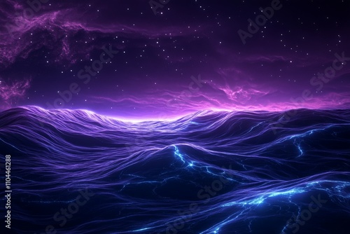 A surreal image of vivid neon waves under a starlit sky, creating a dynamic interplay of colors and abstract artistry, evoking futuristic imaginations.