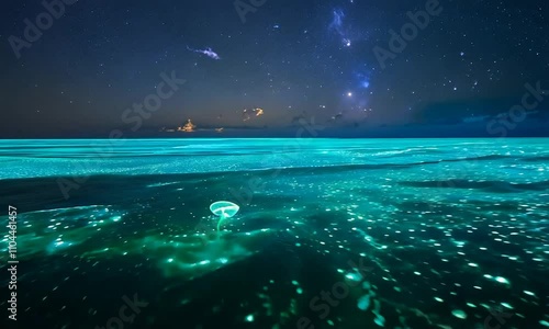Glowing Bioluminescent Mushroom in the Sea