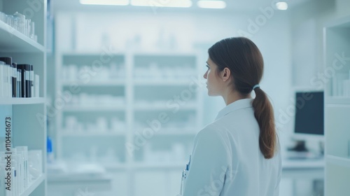 Wallpaper Mural female doctor in white coat examining patient in clinical setting, white shelves in the background, bright daylight  a clean atmosphere Torontodigital.ca