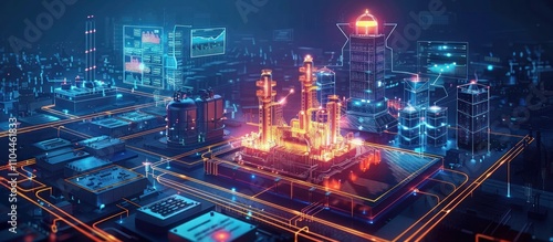 Futuristic smart city glowing with neon lights skyscrapers and advanced digital technologies  Representing the future of urban development innovation and technological progress in a modern photo