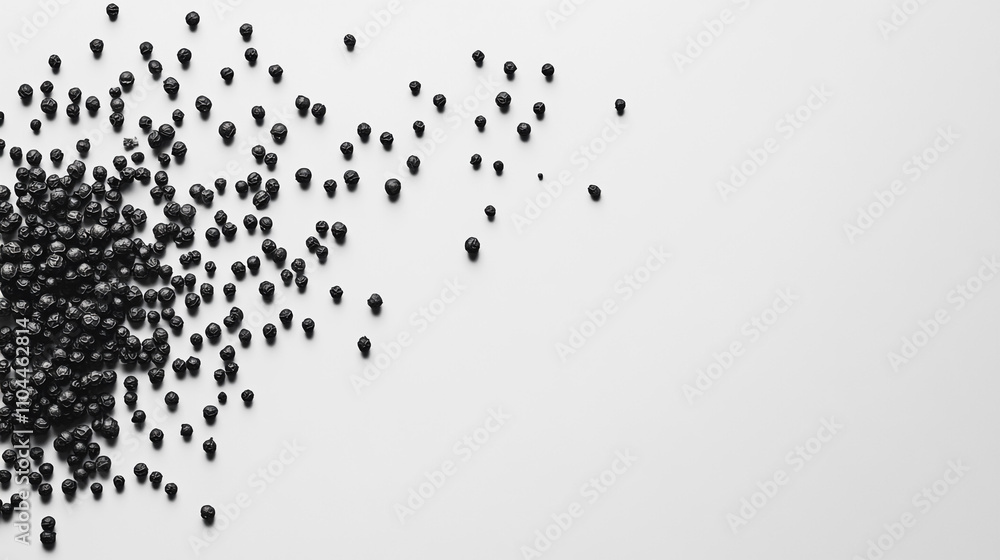 Obraz premium Black Peppercorns Scattered on White Background Culinary Spice Food Photography Texture