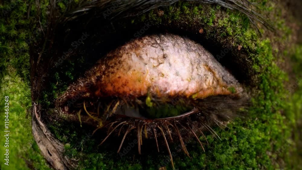 An Illustration Drawing Attention to the Integrity of Man and Nature. A human face made of moss and tree bark. 08. An Illustration Drawing Attention to the Integrity of Man and Nature. A human face made of moss and tree bark. 08.