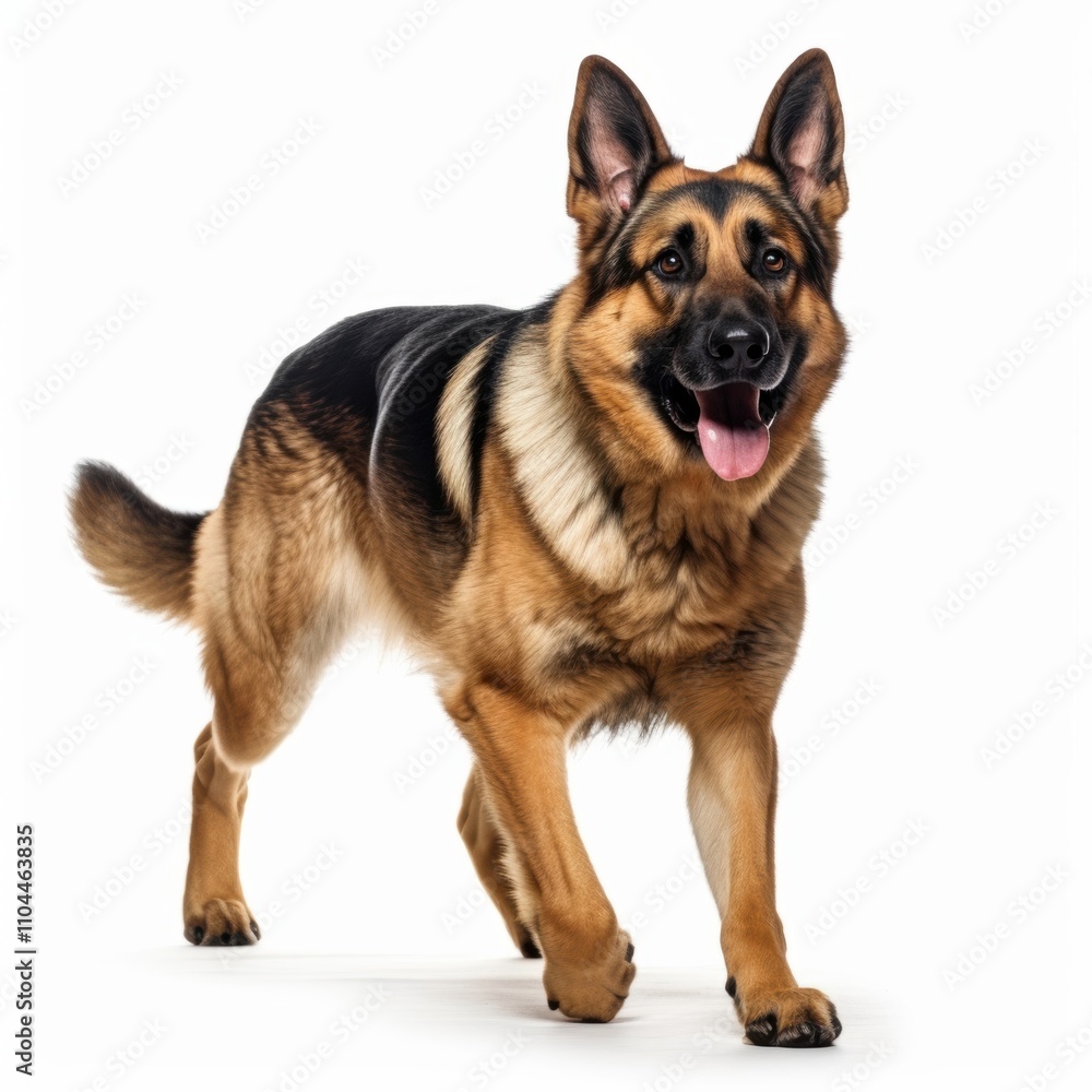 A happy German Shepherd walking confidently with its tongue out. A happy German Shepherd walking confidently with its tongue out.
