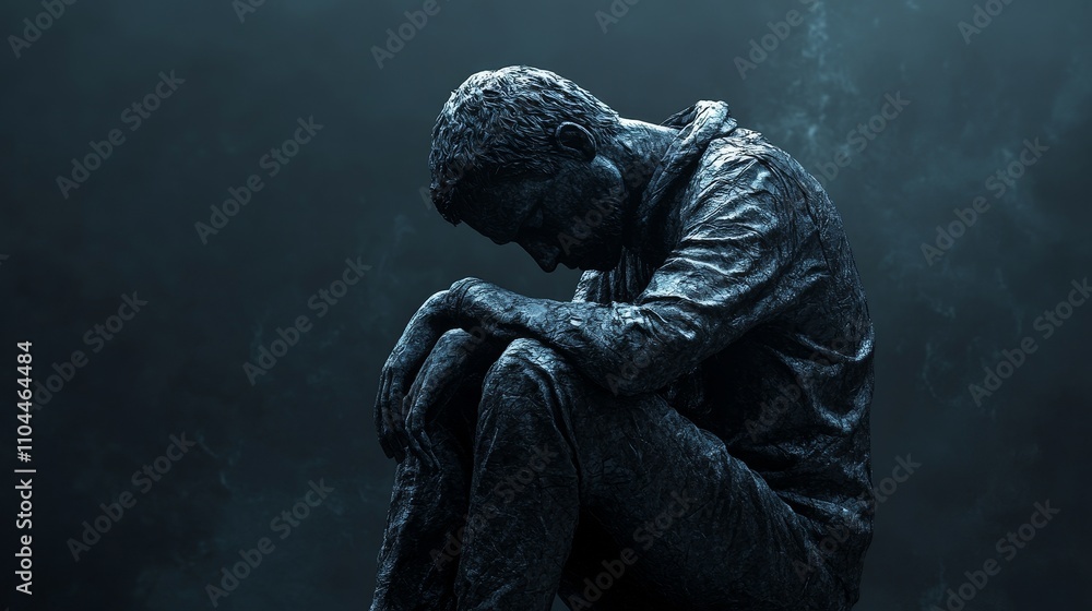 A man is sitting on the ground with his hands on his knees A man is sitting on the ground with his hands on his knees