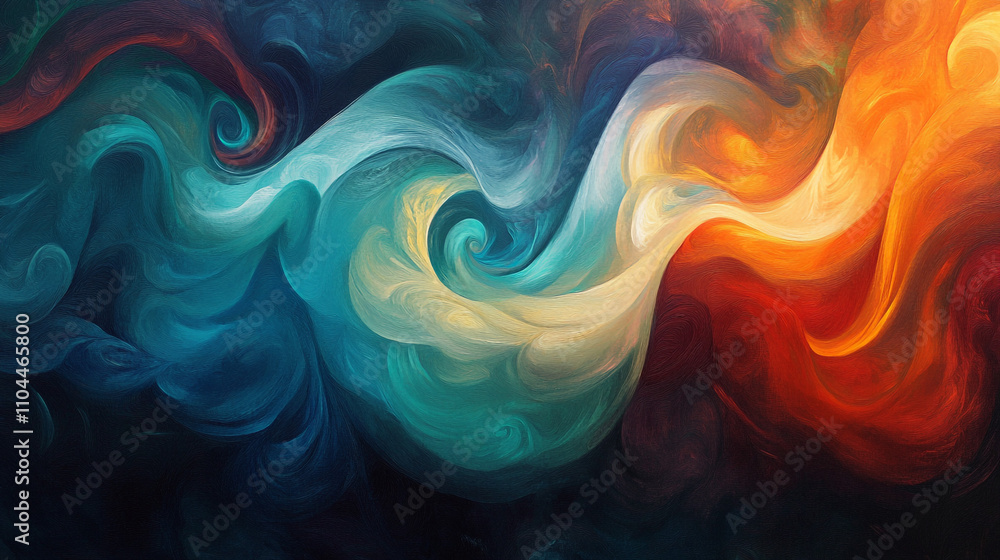 Obraz premium Abstract Swirling Colors Teal Orange and Red Fluid Art Painting Texture
