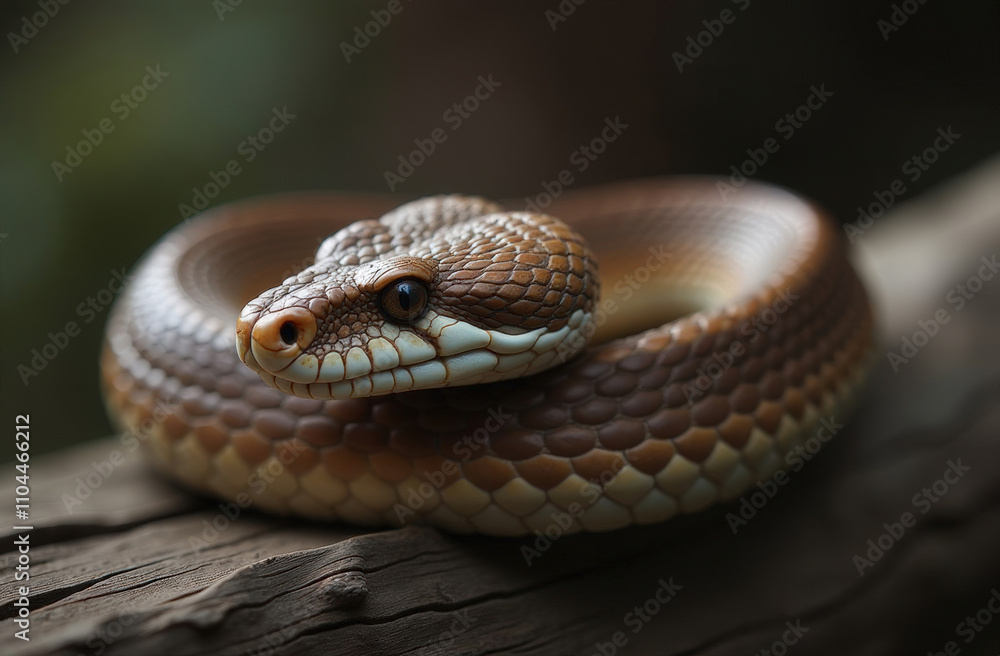 A brown snake on a wooden surface observes its surroundings in natural light. Suitable for use in environmental documentation, educational materials, and ecological education projects A brown snake on a wooden surface observes its surroundings in natural light. Suitable for use in environmental documentation, educational materials, and ecological education projects